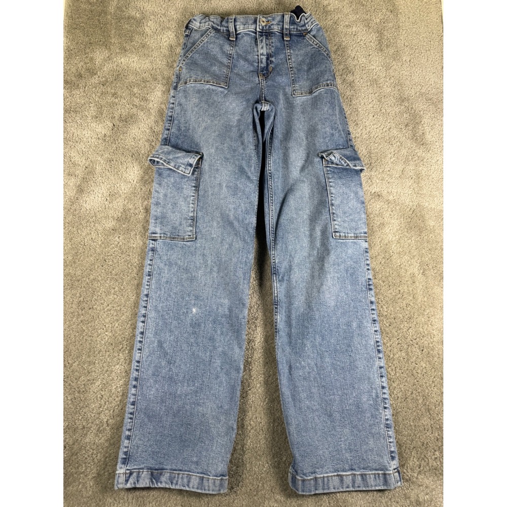 Abercrombie Kids High Rise Wide Leg Cargo Jeans Light Wash Size 15/16 Long 2568